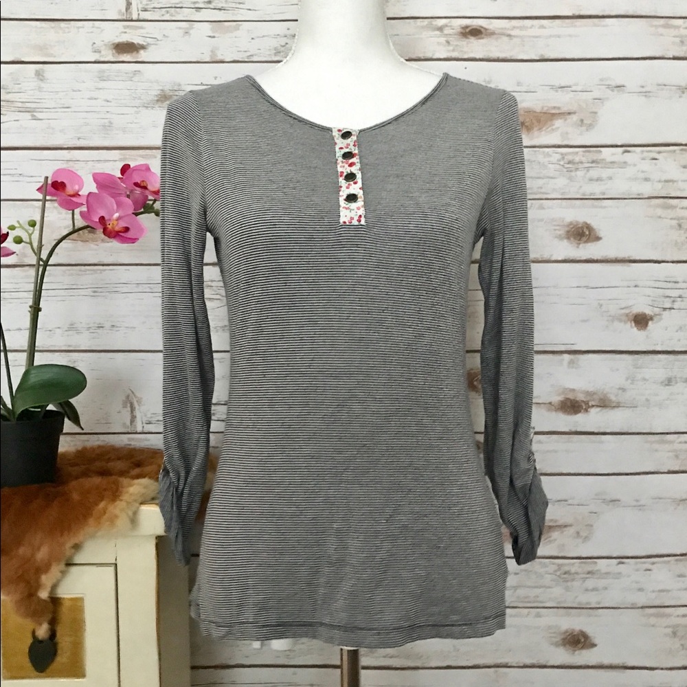 Maison Jules Navy and White Stripe and Floral Top